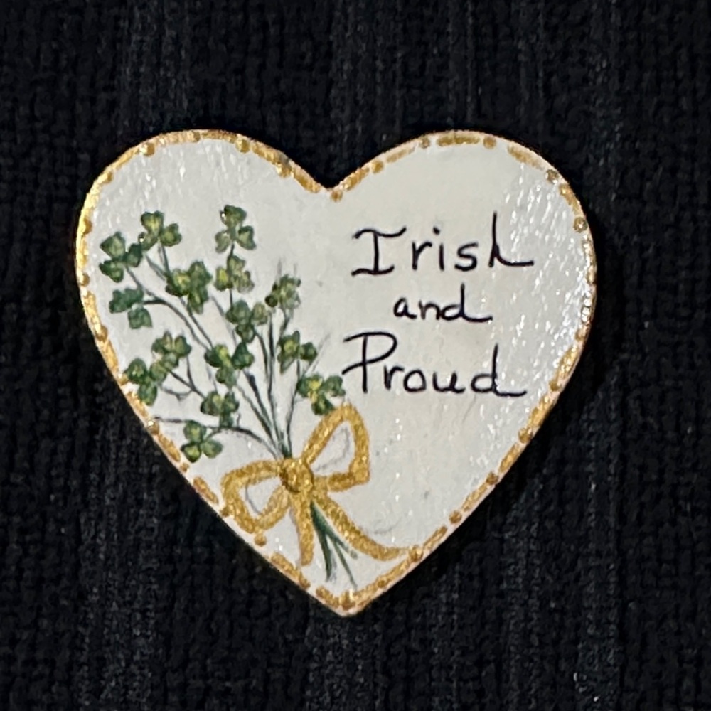 Handmade Irish and Proud Wooden Brooch